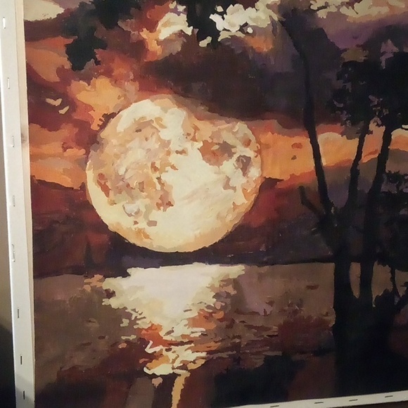 Hand Painted Moon Set On Canvas No Frame - 18.5"X22.5" - Picture 2 of 5
